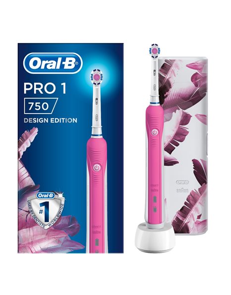 Oral-B Pro 1 750 Ηλεκτρική Οδοντόβουρτσα με Χρονομετρητή και Αισθητήρα Πίεσης Pink & Θήκη Ταξιδίου 