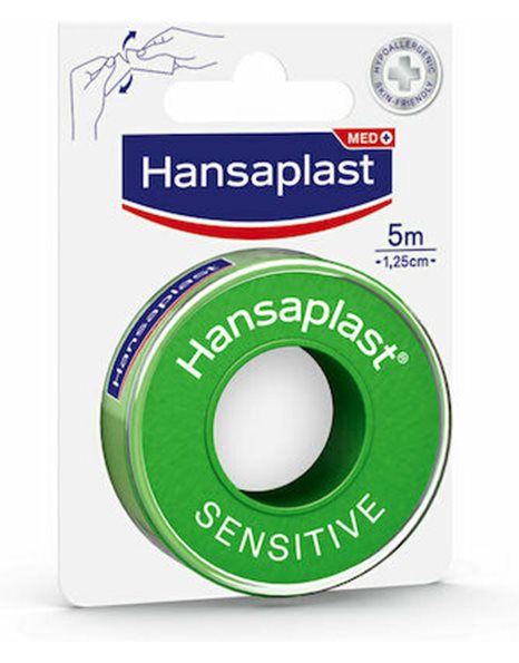 Hansaplast Αυτοκόλλητη Επιδεσμική Ταινία Sensitive Υποαλλεργική 1,25cm x 5m 1τμχ
