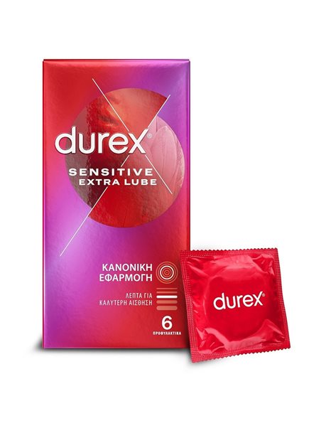 Durex Sensitive Extra Lube Λεπτά Προφυλακτικά με Επιπλέον Λίπανση, 6 Τεμάχια