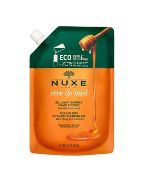 Nuxe Reve De Miel Cleansing Gel, Ανταλλακτικό Αφρόλουτρο Για Πρόσωπο & Σώμα Refill 400ml