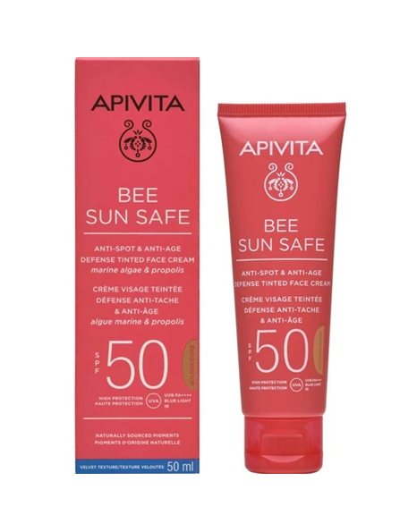 Apivita Bee Sun Safe Κρέμα Προσώπου Κατά των Πανάδων & των Ρυτίδων με Χρώμα Golden SPF50, 50ml