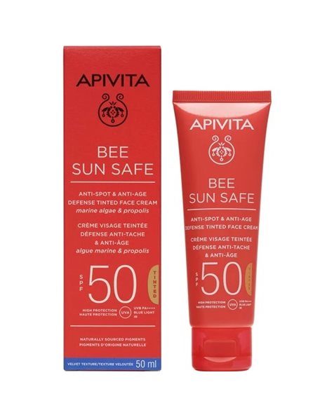 Apivita Bee Sun Safe Κρεμα Προσώπου Κατά των Πανάδων & των Ρυτίδων με Χρώμα SPF50, Tinted 50ml