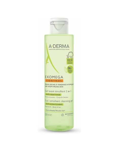 A-Derma Exomega Control Emollient Gel 2 in 1-Σαμπουάν & Αφρόλουτρο για το Ατοπικό Δέρμα,200 ml 