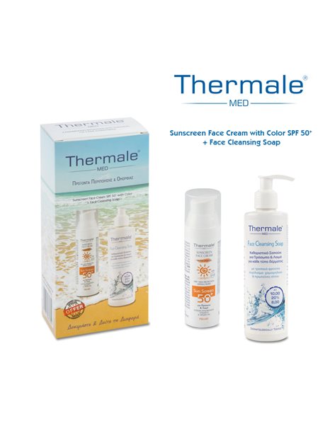 Thermale Med Sunscreen Face Cream SPF50 Με Χρώμα 75ml & Face Cleansing Soap 250 ml