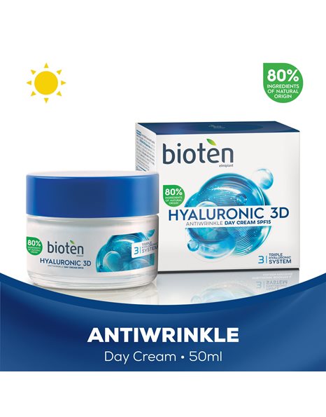 Bioten Hyaluronic 3D Antiwrinkle Day Cream Αντιρυτιδική Κρέμα Ημέρας με Υαλουρονικό Οξύ SPF15, 50ml