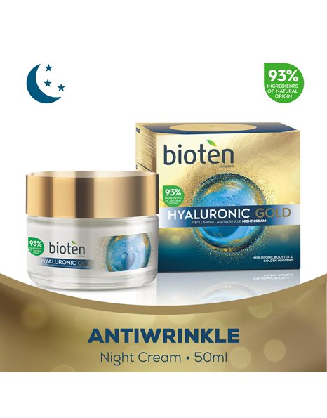Bioten Gold Κρέμα Προσώπου Νυκτός για Ενυδάτωση & Αντιγήρανση με Υαλουρονικό Οξύ 50ml