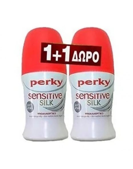 Perky Sensitive Silk Deodorant Roll On Αποσμητικό σε Roll-On 2x50ml (1+1Δώρο) 