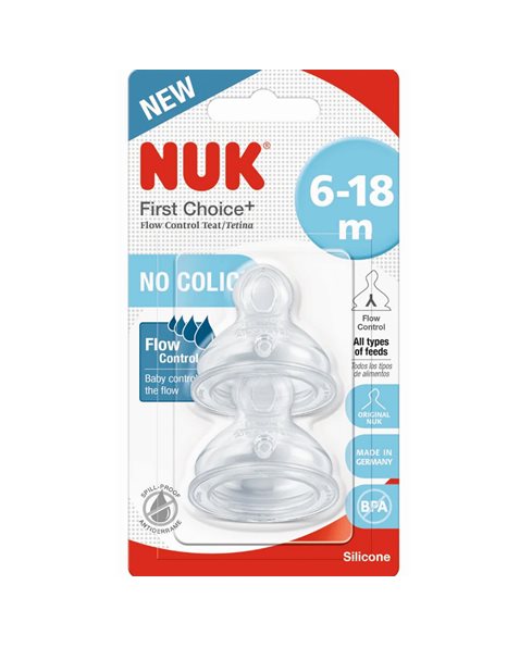 Nuk First Choice Plus Flow Control Θηλές από Σιλικόνη Μικρής Ροής 6-18m, 2 Τεμάχια