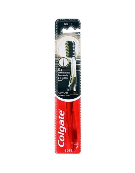 Colgate Slim Soft Advanced Gold Charcoal Οδοντόβουρτσα με Μαλακές Ίνες & Εργονομική Λαβή 1τμχ Μαύρη