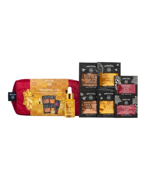 Apivita Promo Beessential Oils Έλαιο Προσώπου Ήμερας, 15ml & Face Mask, 4x8ml & Eye Mask Grape,2x2ml