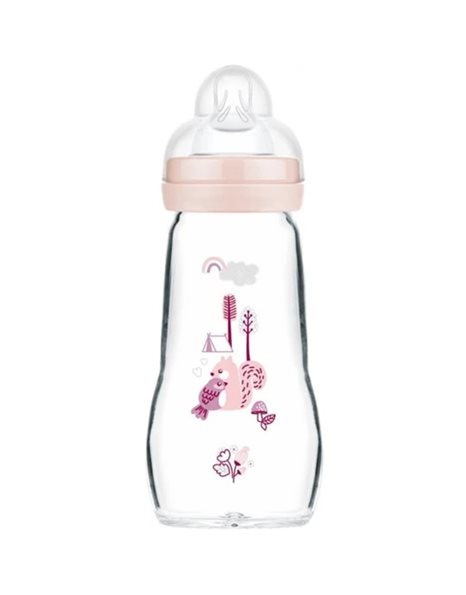 Mam Feel Good Γυάλινο Μπιμπερό Forest Κορίτσι 260ml Ροζ απο 2+μηνών (375SG) 1τμχ