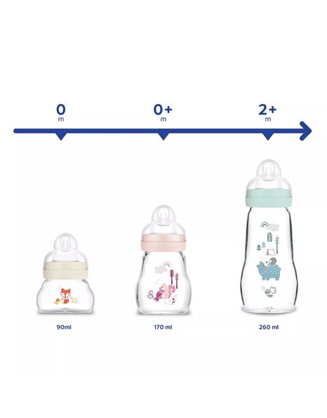 Mam Feel Good Γιάλινο Μπιμπερό με Θηλή από Σιλικόνη 0+ Μηνών Unisex 170ml Μπεζ 370SU 1τμχ