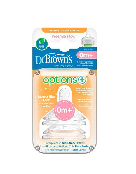 Dr. Brown's Natural Flow Options+ Θηλές Σιλικόνης Φαρδύ Λαιμό για Πρόωρα 2 Τεμ