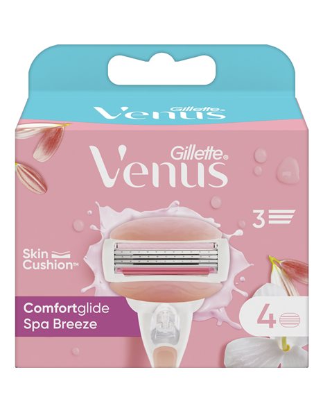 Gillette Venus ComfortGlide Spa Breeze,Ανταλλακτικές Κεφαλές με 3 Λεπίδες και Λιπαντική Ταινία 4 Τμχ