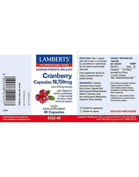 Lamberts Cranberry Tablets 18,750mg - Φόρμουλα Υγείας Ουροποιητικού Συστήματος 60caps