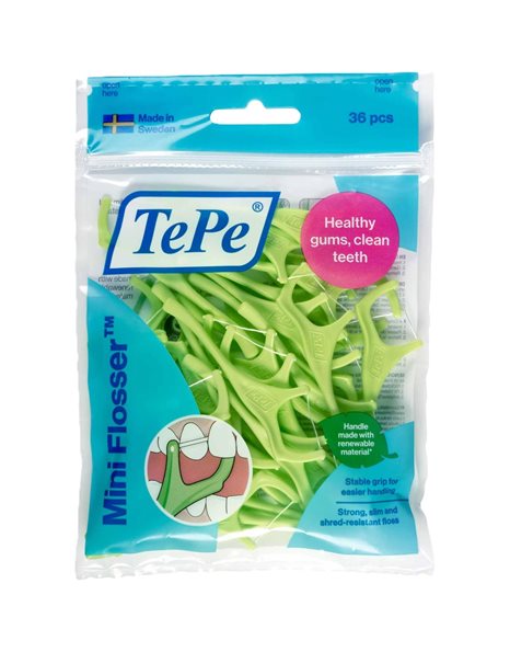 Tepe Good Mini Flosser Quick & Easy Flossing Οδοντικό Νήμα με Λαβή σε Πράσινο Χρώμα 36 Τεμάχια