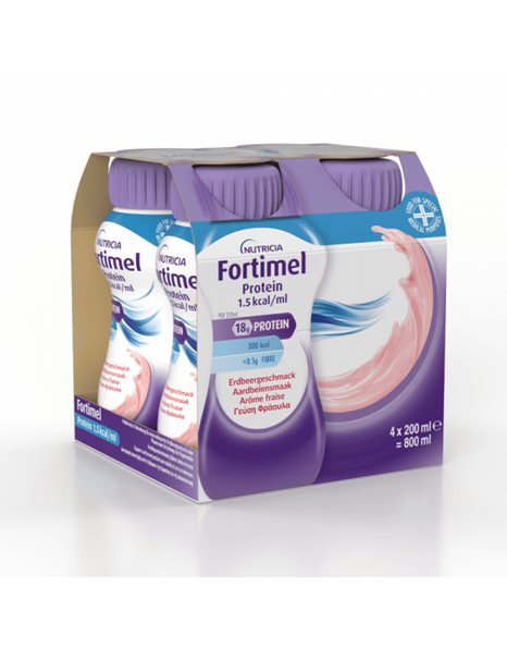 Nutricia Fortimel Protein 1.5kcal Ειδικό Συμπλήρωμα Διατροφής 4 x 200ml Φράουλα