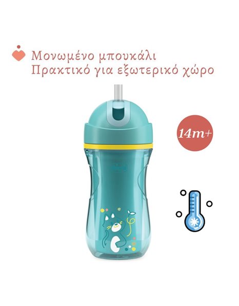 Chicco Sport Εκπαιδευτικό Ποτήρι Με Καλαμάκι Για 14+ Μηνών 260ml Τιρκουάζ