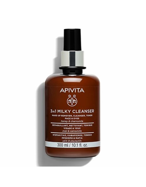 Apivita Milky Cleanser 3 in 1 Καθαριστικό για Πρόσωπο και Μάτια με Χαμομήλι και Μέλι, 300ml