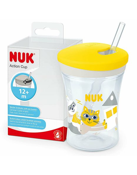 Nuk Παιδικό Ποτηράκι "Action Cup" από Πλαστικό Κίτρινο για 12m+  230ml