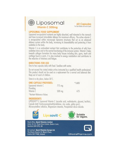 Quest Liposomal Vitamin C 500mg Βιταμίνη C Λιποσωμιακής Μορφής για Ενίσχυση του Ανοσοποιητικου60caps