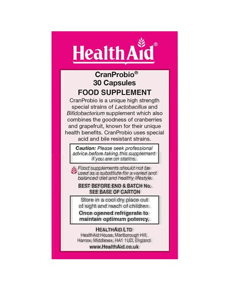 Health Aid CranProbio Προβιοτικά με Κράνμπερυ,Υγεία του Γυναικείου Ουροποιητικού Συστήματος 30 caps