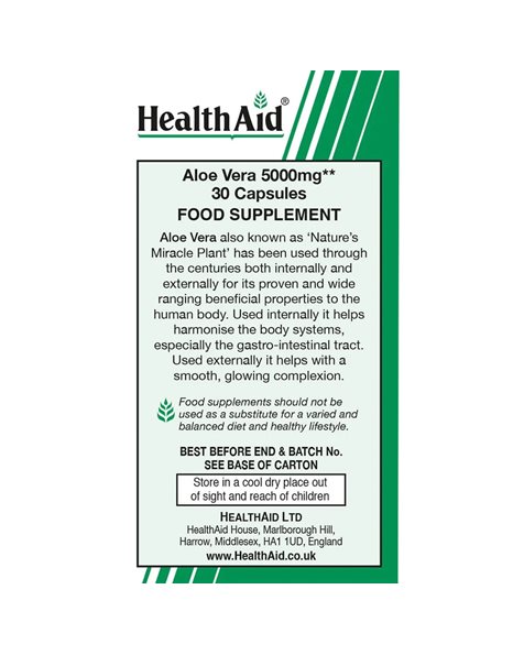 Health Aid Aloe Vera 5000mg 30caps