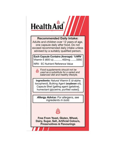 Health Aid Vitamin E για τo Δέρμα & Αντιοξειδωτική δράση 600iu 60caps