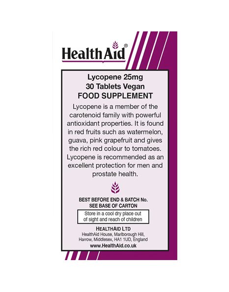 Health Aid Lycopene 25mg-Λυκοπένιο, Υγεία Προστάτη, Καρδιαγγειακού Συστήματος,30tabs