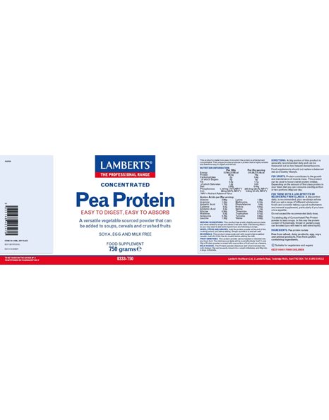 Lamberts Natural Pea Protein Πρωτεϊνη από Μπιζέλια Ιδανική για Χορτοφάγους 750gr