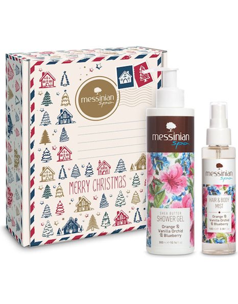 Messinian Spa Xmas Box Orange + Vanilla Orchid +Blueberry: Shower Gel 300ml + Hair & Body Mist 100ml
