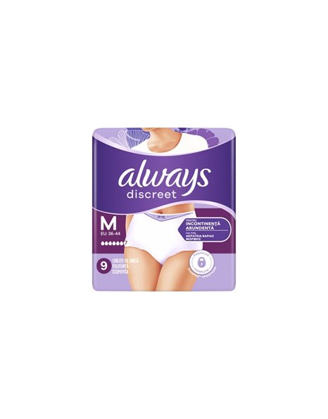 Always Discreet Plus Γυναικεία Εσώρουχα για την Aκράτεια M (36-44) 9 τμχ