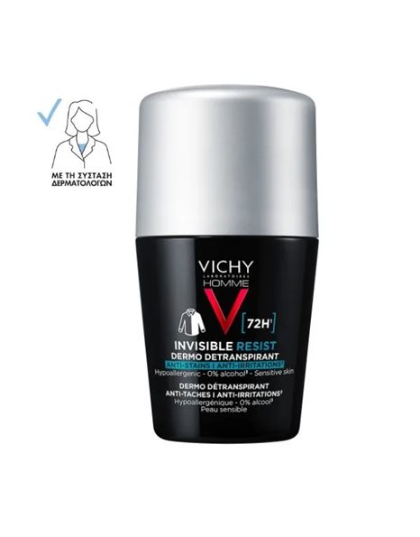 Vichy Invisible Resist Roll-On 72h Ανδρικό Αποσμητικό κατά των Σημαδιών & της Έντονης Εφίδρωσης,50ml