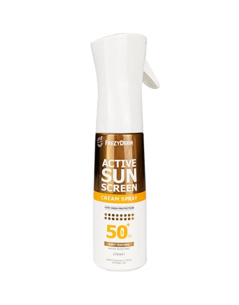 Frezyderm Active Sunscreen Cream Spray SPF50+ Απαλό Αντηλιακό Σώματος για Χρυσαφένιο Μαύρισμα 275ml