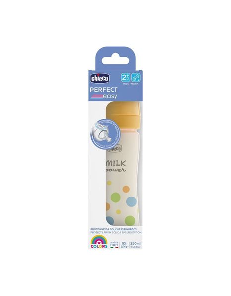 Chicco Πλαστικό Μπιμπερό Perfect Κατά των Κολικών με Θηλή Σιλικόνης για 2+ μηνών Κίτρινο 250ml
