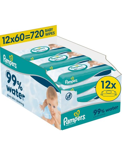 Pampers 99% Water Baby Wipes 720 Τεμάχια (12x60 Τεμάχια)