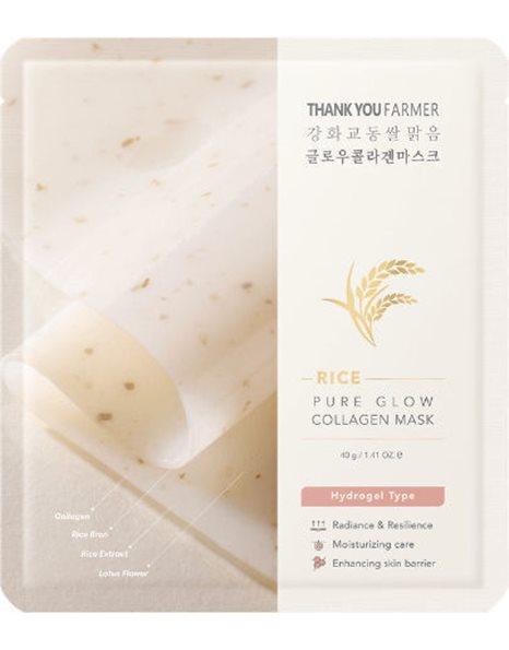 Thank You Farmer Rice Pure Glow Collagen Mask Μάσκα Προσώπου Για Λάμψη & Ενυδάτωση 1 τεμάχιο