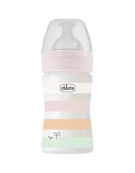 Chicco Well Being Πλαστικό Μπιμπερό Κατά των Κολικών με Θηλή Σιλικόνης 0m+ Ροζ 150ml