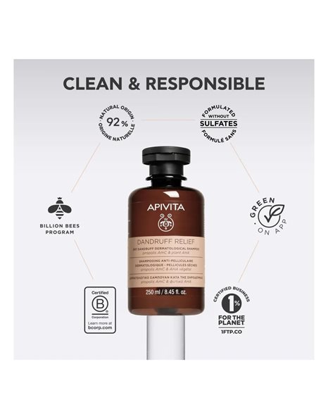 Apivita Dandruff Relief Dry Dandruff Shampoo Δερματολογικό Σαμπουάν κατά της Ξηροδερμίας 250 ml