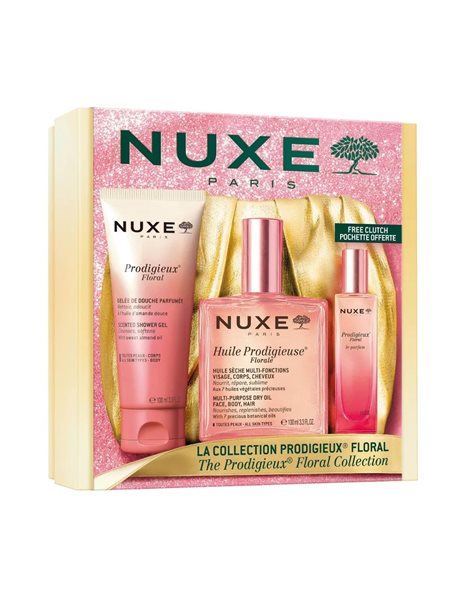 Nuxe The Prodigieux Floral Collection Σετ με Λάδι 100mL , Άρωμα 15mL& Αφρόλουτρο 100mL+ΔΩΡΟ Clutch