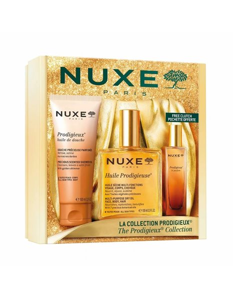 Nuxe The Prodigieux Collection Σετ με Λάδι 100mL , Άρωμα 15mL και Αφρόλουτρο 100mL +ΔΩΡΟ Χρυσό Pouch