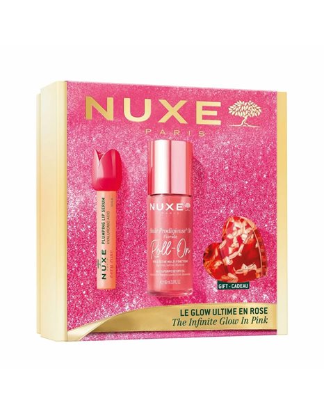 Nuxe Xmas Glow Huile Prodigieuse Or Roll On Florale 60ml & Very Rose Lip Serum 8ml & Pink Hair Clip 